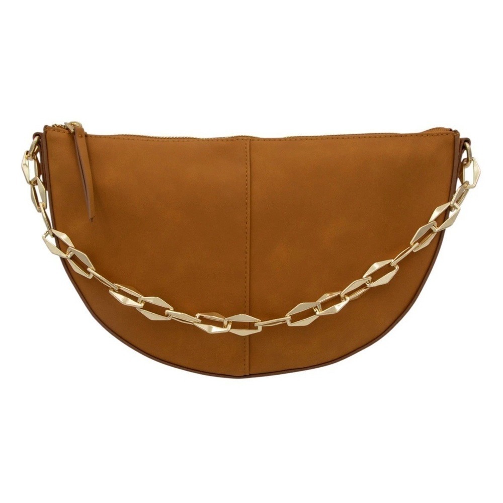 Universal Thread Slouched Half-Moon Shoulder Bag in Brown with Gold Chain Strap - Picture 1 of 11